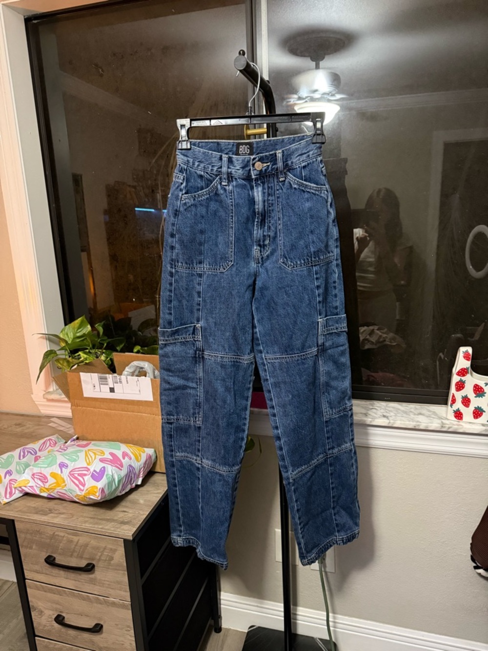 BDG Patchwork Utility Jeans in Dark Blue Denim